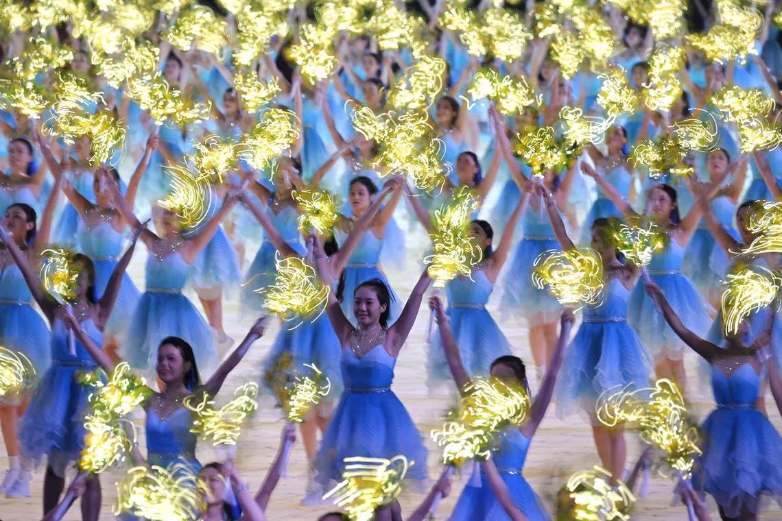 Performers during a segment of the opening ceremony of the 19th Asian Games held at the Hangzhou Olympic Sports Center Stadium in Hangzhou, China, on Sept 23.
