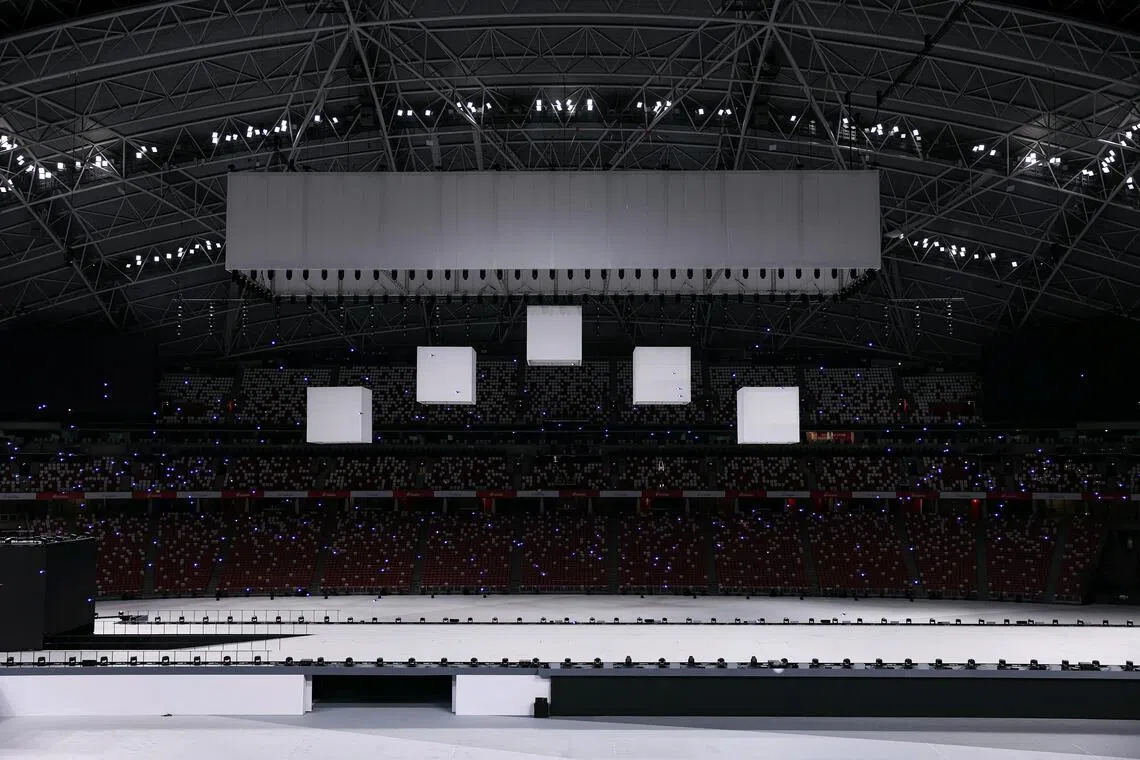 The aerial segment forms part of a chapter in the NDP performance that sees Jasmine Sokko descend from one of five cubes suspended from the ceiling of the National Stadium as she performs her single You’ll Be Okay.