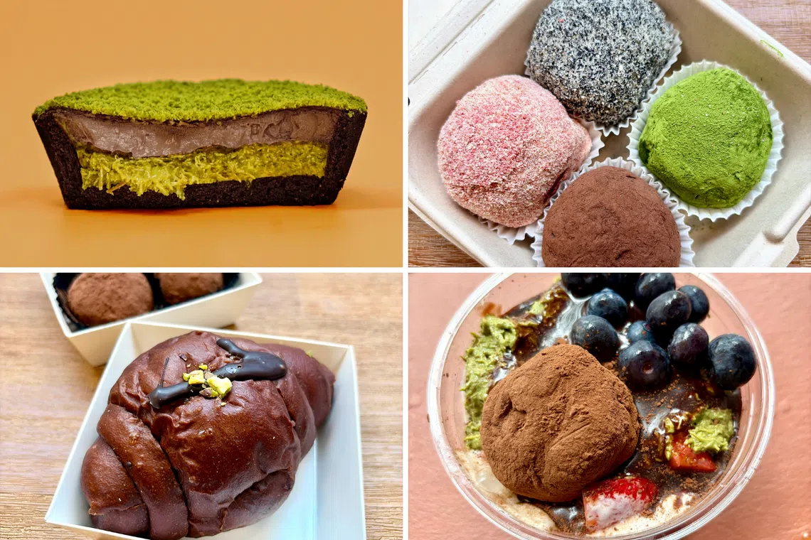 Dubai chewy cookie creations include (clockwise from left) a cheesecake, other flavour options, froyo and shio pan. 