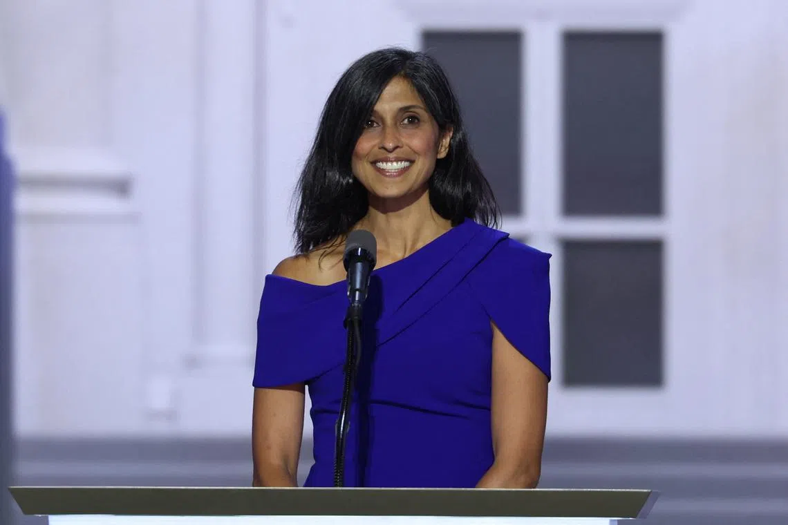 Usha Chilukuri Vance, wife of Vice Presidential Nominee Senator J.D. Vance (R-OH), speaks on Day 3 of the Republican National Convention (RNC), at the Fiserv Forum in Milwaukee, Wisconsin, U.S., July 17, 2024. REUTERS/Mike Segar