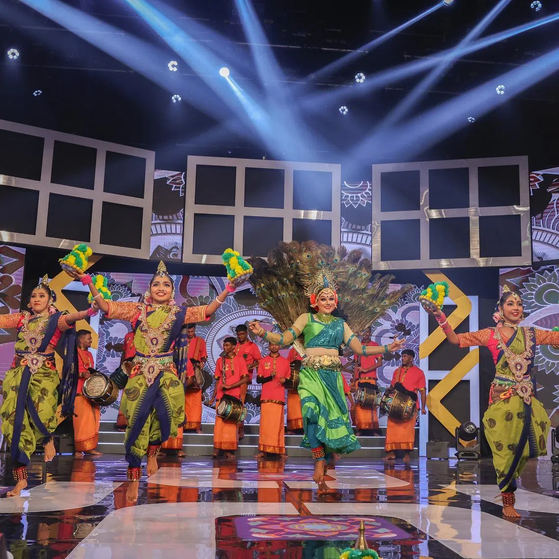 Dancers from Rameshwara Dance Group performing a Mayilattam, or peacock dance, at the launch of Tamil Language Festival 2026 on March 29.