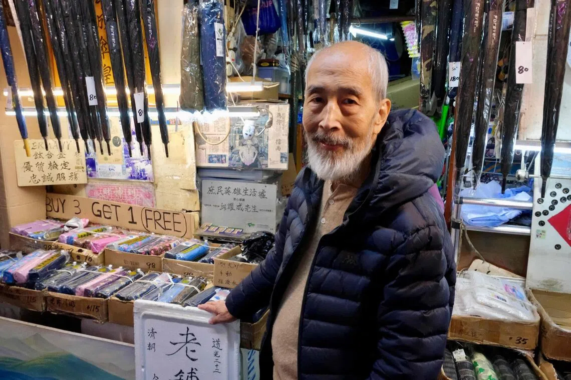 Mr Yau Yiu-wai, 73, is one of only five umbrella repairmen still in business in Hong Kong.
