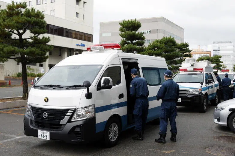 Police officers from Japan's Bear Control Task Force preparing to depart Akita Prefectural Police headquarters on Nov 13.