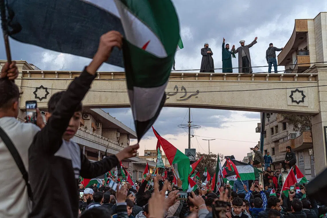 Hundreds of Sunni Muslims gather in celebration, marking the fall of Mr Bashar al-Assad’s long and brutal reign in Syria.