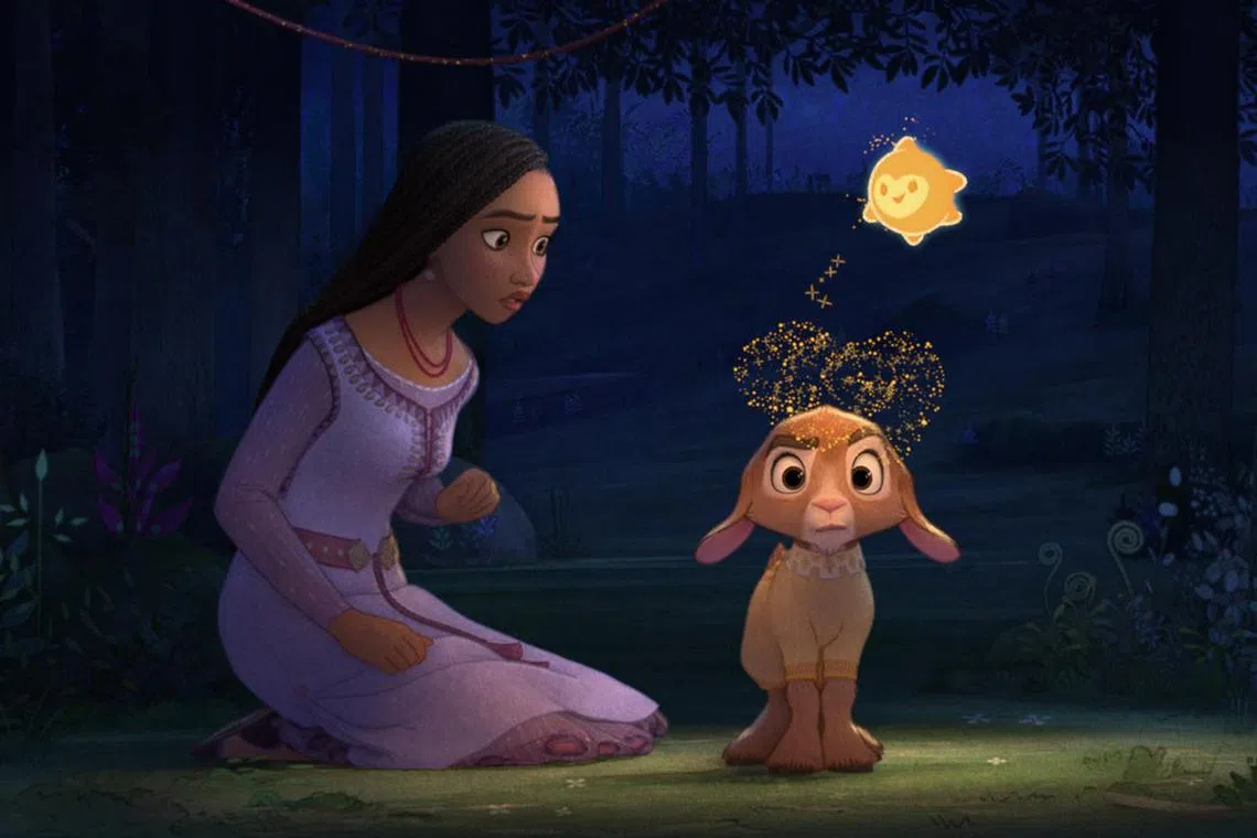 In the musical comedy Wish, Ariana DeBose voices Asha, a girl who is visited by Star, a being that makes wishes come true. Alan Tudyk voices Asha's pet goat Valentino.

Source: The Walt Disney Company