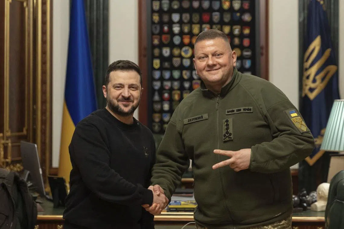 The sacking of General Valerii Zaluzhnyi (right), whose popularity rivals that of Ukrainian President Volodymyr Zelensky, comes amid tensions over conduct of the war. 
