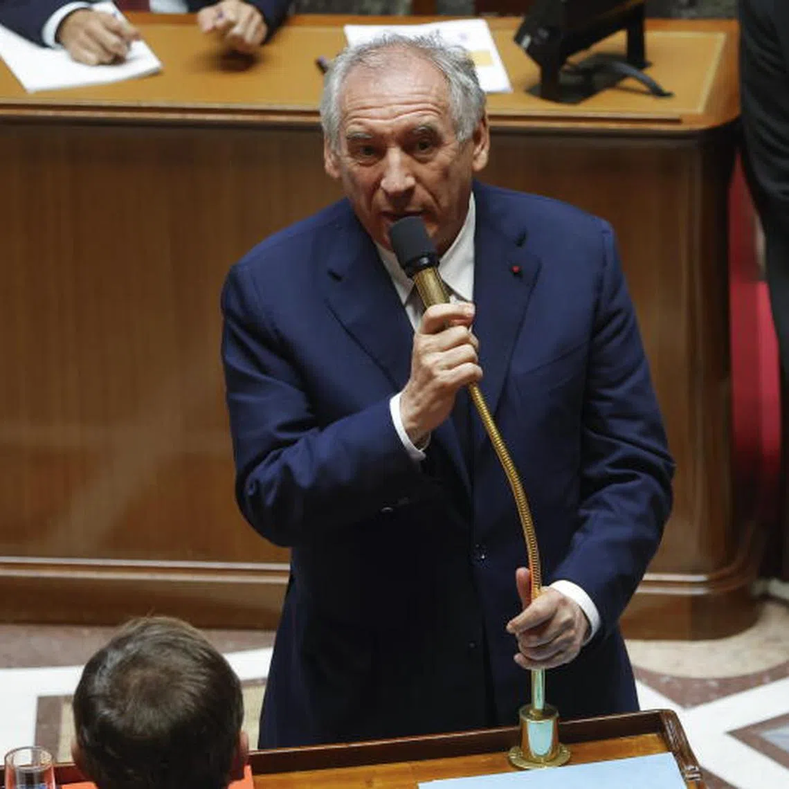 French Prime Minister Francois Bayrou giving a speech prior to the vote of confidence at the French National Assembly in Paris.