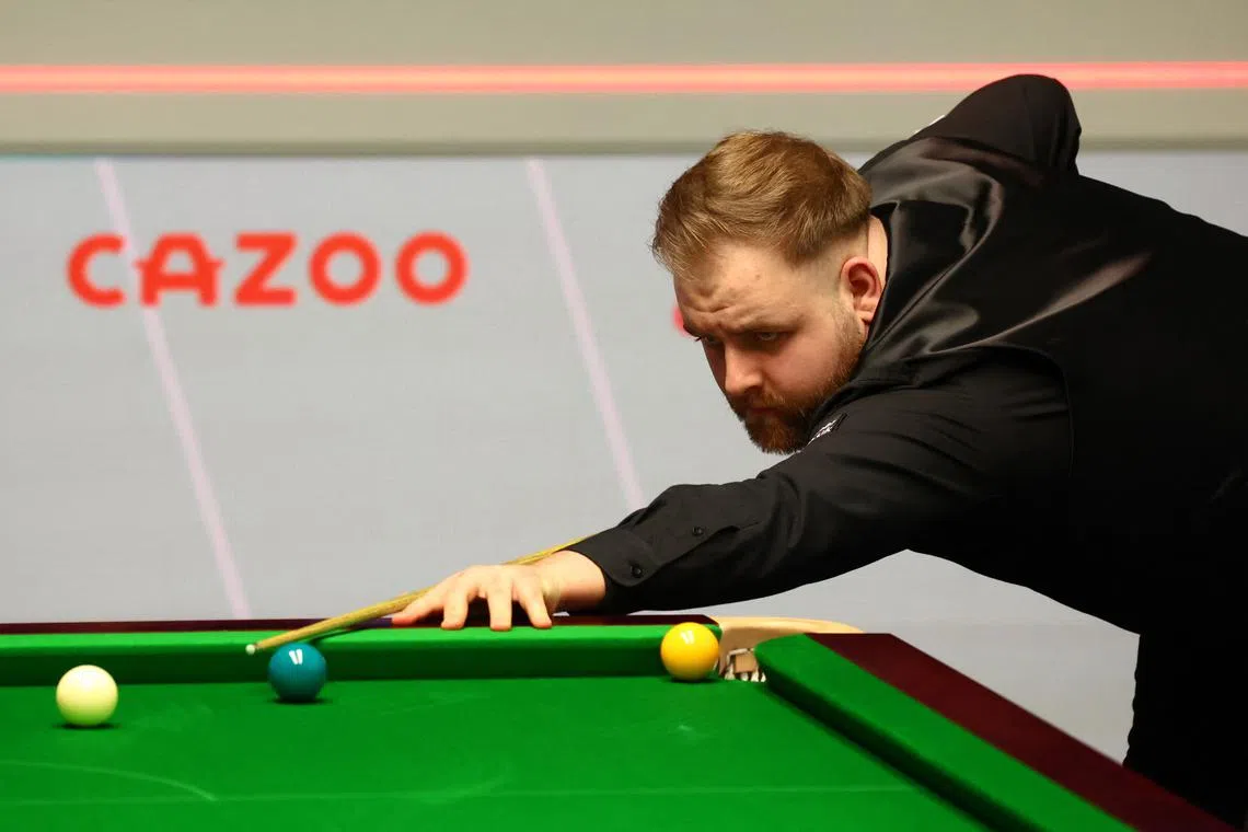 Snooker - World Snooker Championship - The Crucible Theatre, Sheffield, Britain - April 25, 2024 Wales' Jackson Page in action during his first round match against England's Ronnie O'Sullivan Action Images via Reuters/Andrew Boyers