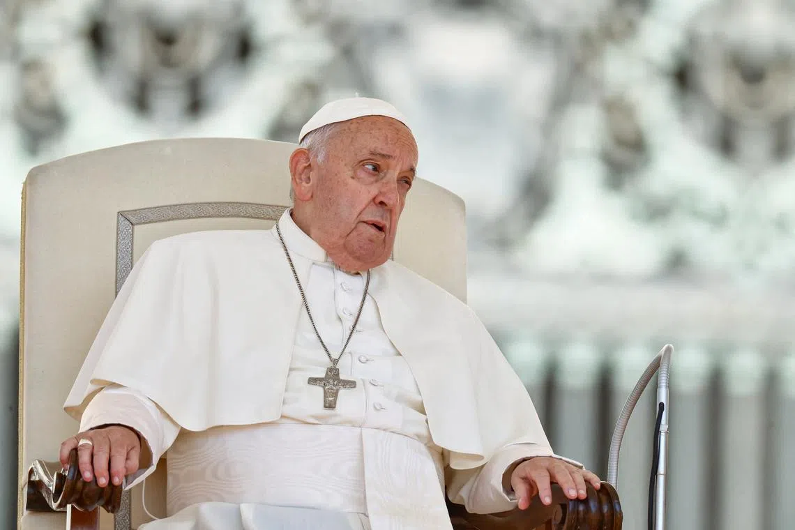 Pope Francis attends the weekly general audience in Saint Peter's Square at the Vatican, June 5, 2024. REUTERS/Yara Nardi