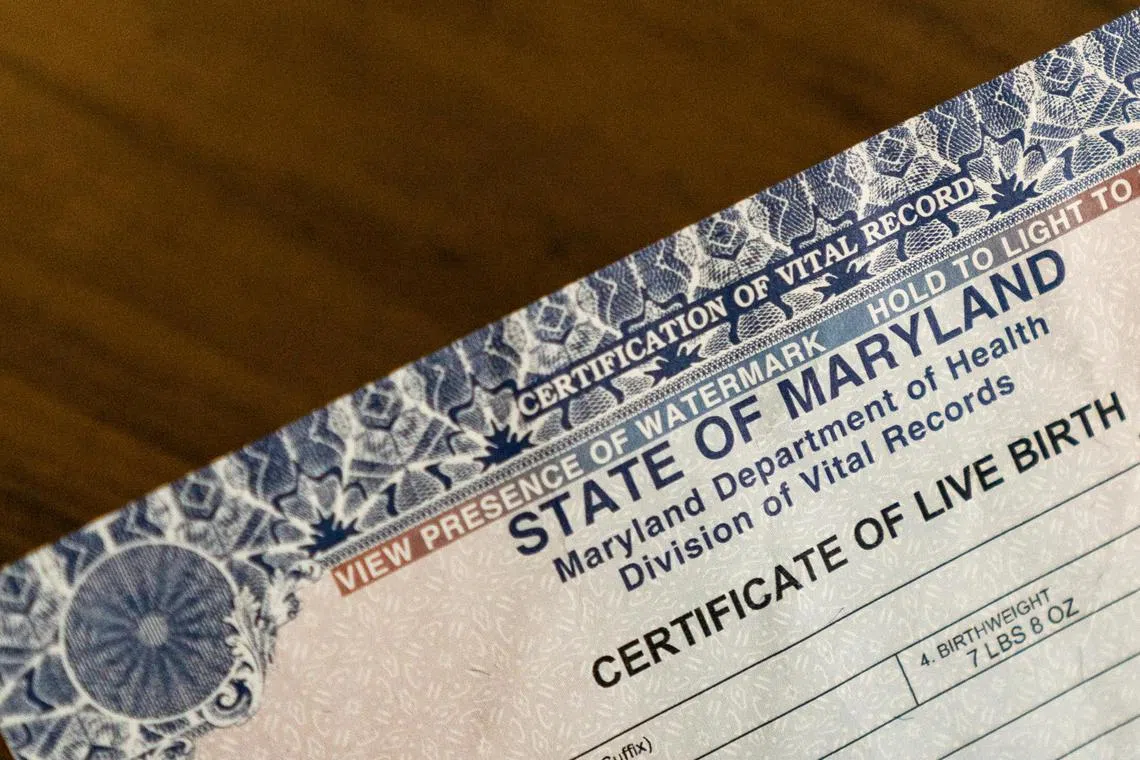 FILE — A recent Maryland birth certificate. A Federal District Court judge in Maryland issued a preliminary injunction on Feb. 5, 2025 blocking President Donald Trump’s attempt to unilaterally eliminate automatic U.S. citizenship for children born to undocumented or temporary immigrants on American soil. (Sophie Park/The New York Times)