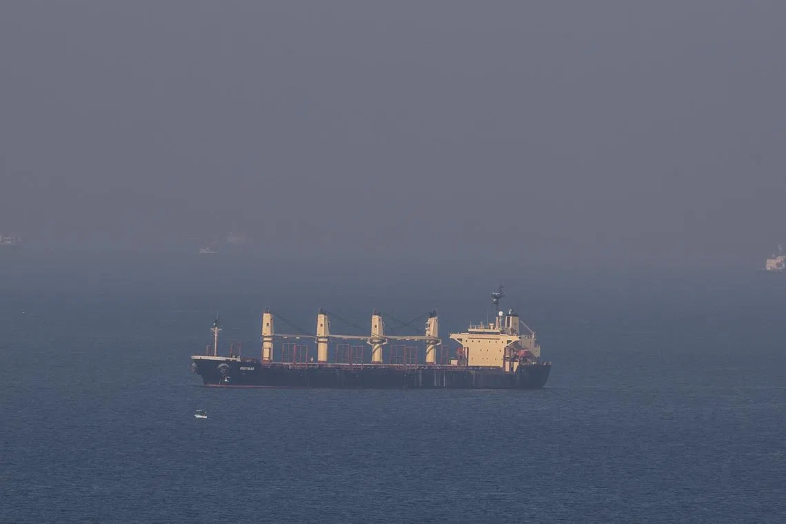 Cargo ship Rubymar, carrying Ukranian grain, is at anchor in the Black Sea on Nov 2, 2022. 