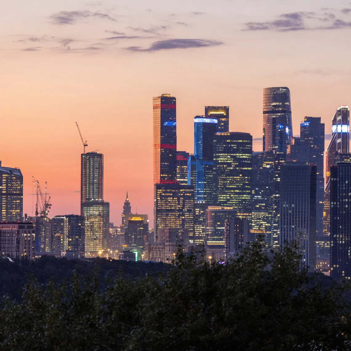 Skyscrapers of Moscow-City International Business District and headquarters of Russia’s biggest bank Sberbank are seen during sunset time in Moscow, Russia, July 24, 2024. REUTERS/Maxim Shemetov