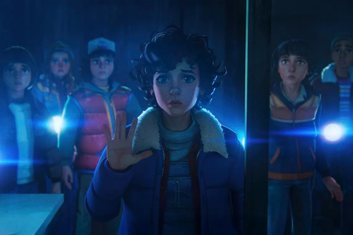 Stranger Things: Tales From '85 features (from left) Benjamin Plessala as Will, Jolie Hoang-Rappaport as Max, Braxton Quinney as Dustin, Brooklyn Davey Norstedt as Eleven, Luca Diaz as Mike and Elisha Williams as Lucas.