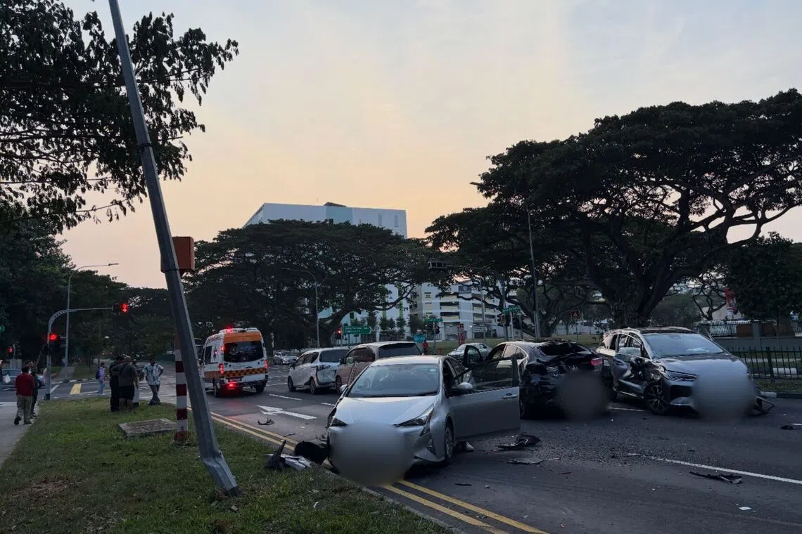 A 67-year-old male driver was taken conscious to Changi General Hospital.