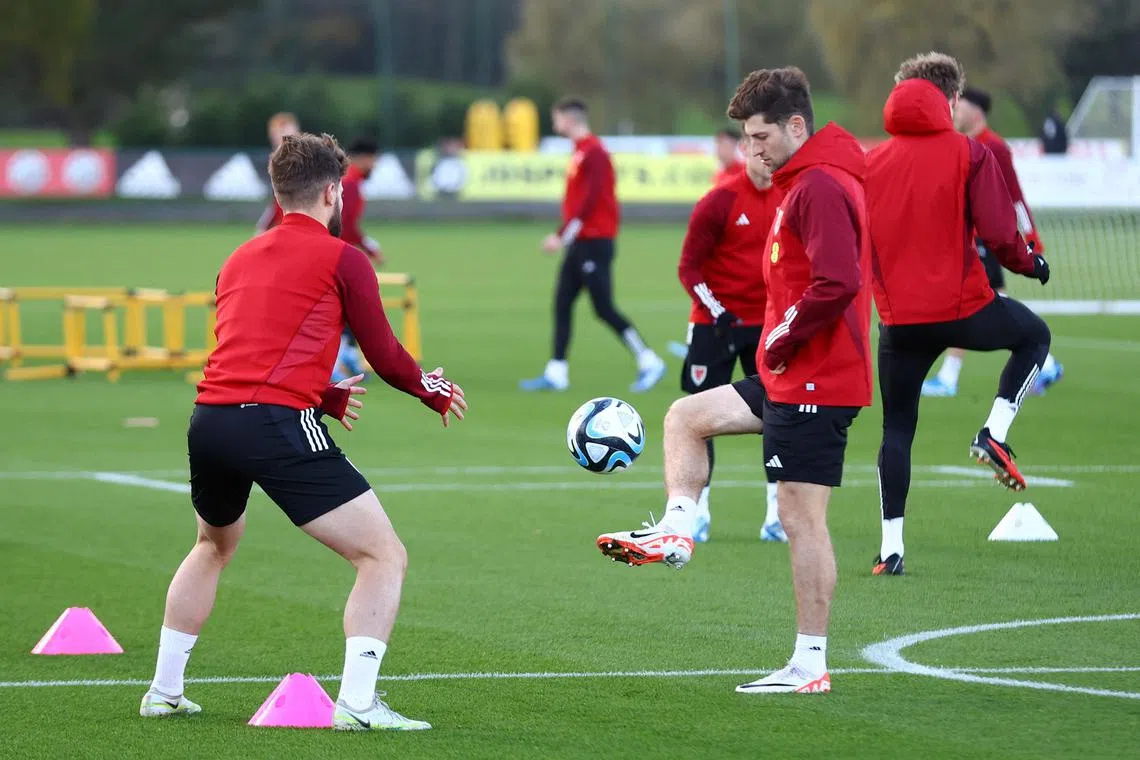 Wales' Ben Davies during training ahead of their Euro 2024 qualifier against Armenia on Saturday.