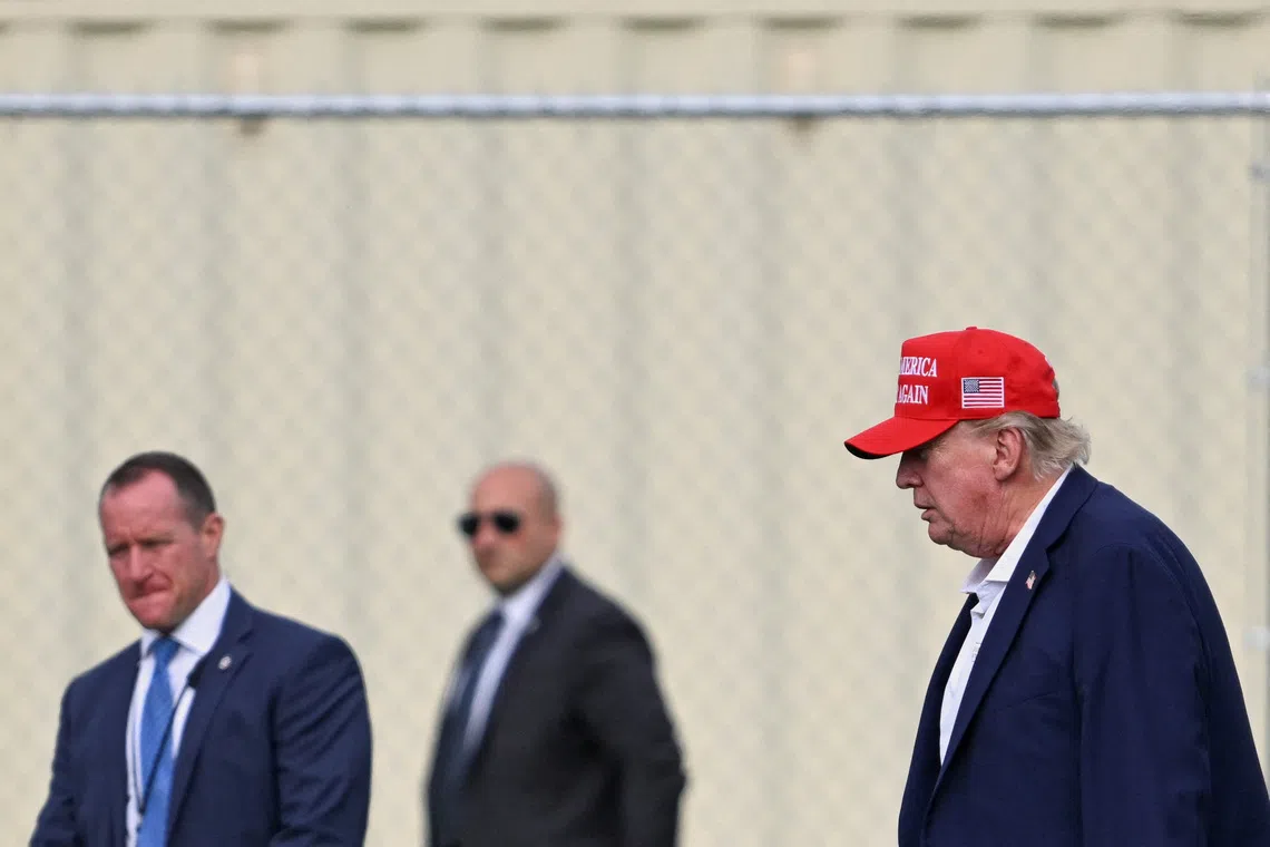 US President Donald Trump walking from Marine One to a vehicle at the Ellipse near the White House, in Washington, the US, on Aug 16.