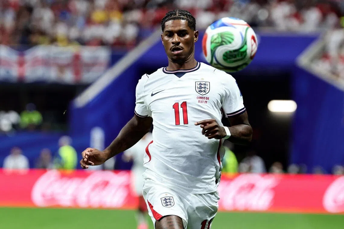 epa13078204 Marcus Rashford of England in action during the FIFA World Cup 2026 Round of 32 match England against Democratic Republic of Congo, in Atlanta, USA, 01 July 2026.  EPA/RONALD WITTEK