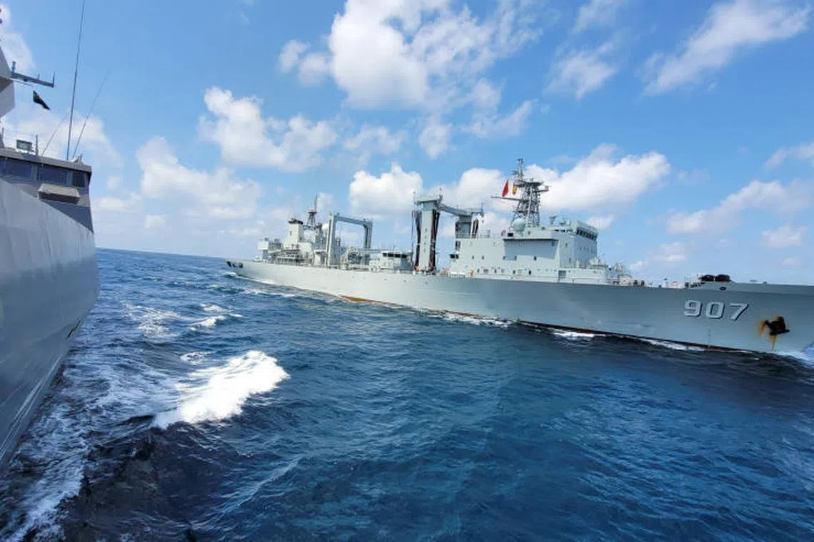 A passage exercise between the Singapore and China navies in September 2021, conducted in the southern reaches of the South China Sea within international waters. 