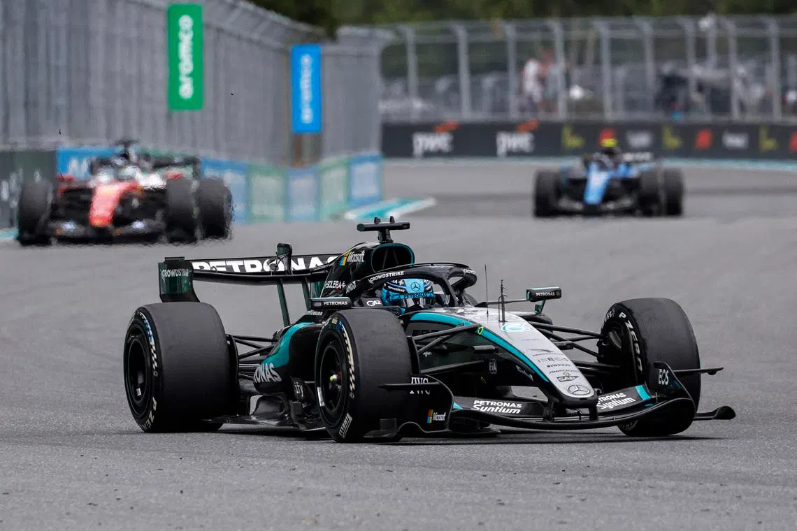 Formula One F1 - Miami Grand Prix - Miami International Autodrome, Miami, Florida, United States - May 3, 2026 Mercedes' George Russell in action during the race REUTERS/Marco Bello