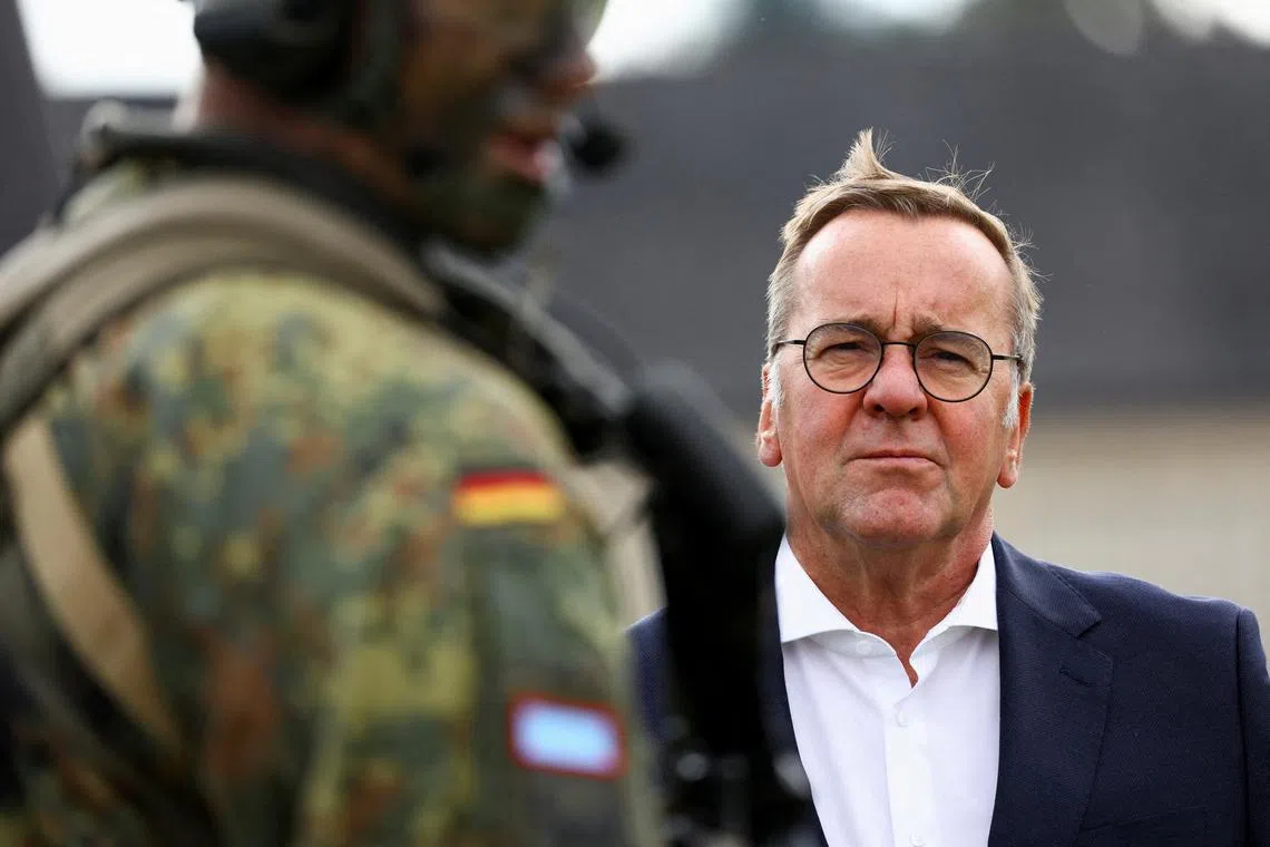 FILE PHOTO: German Defence Minister Boris Pistorius visits the airborne brigade of German army Bundeswehr in Saarlouis, Germany, September 17, 2024. REUTERS/Thilo Schmuelgen/File Photo