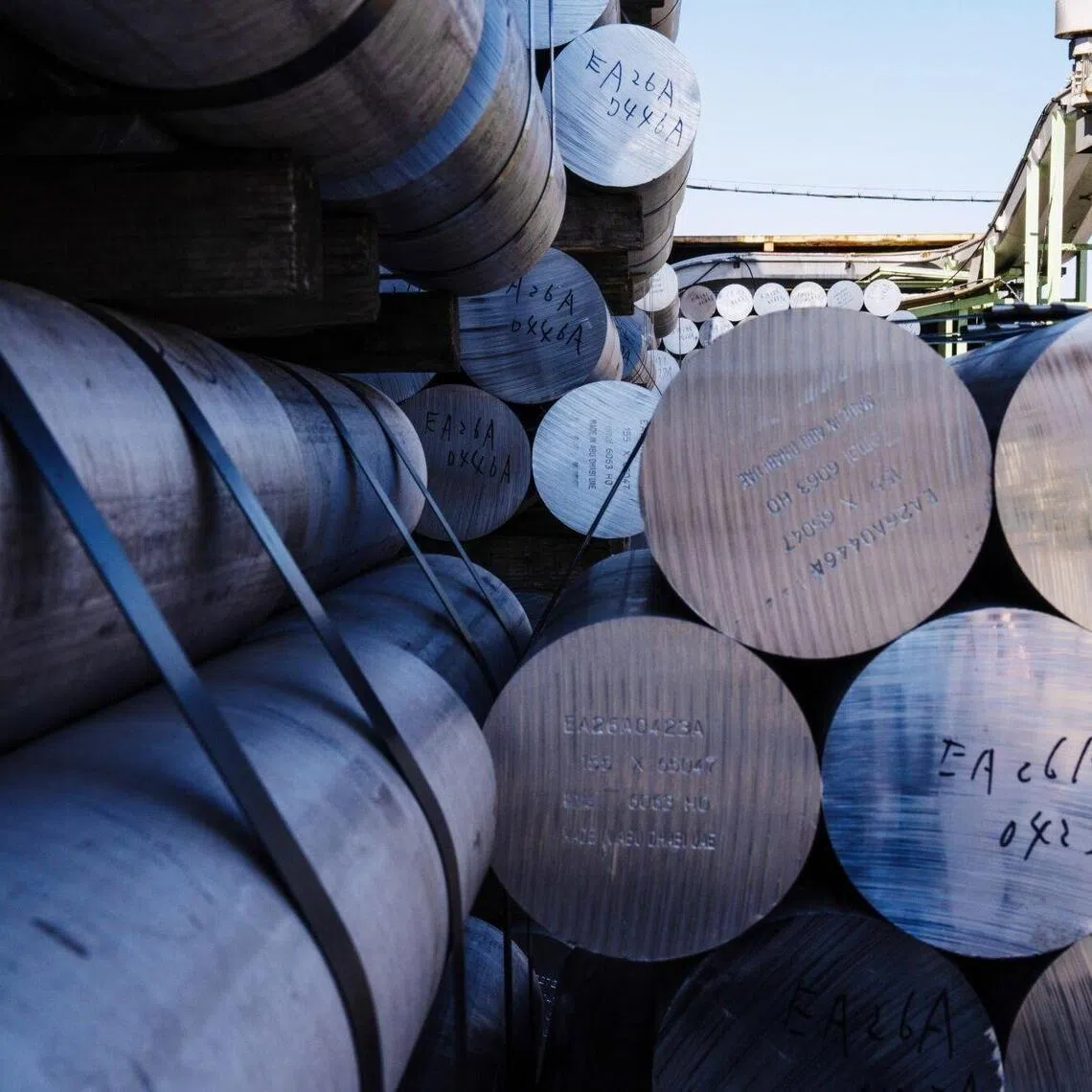 Aluminum billets at the Kato Light Metal Industry Co. factory in Kanie, Aichi prefecture, Japan, on Friday, March 27, 2026. Aluminum prices could be driven to record levels as Iran's weekend strikes on Middle Eastern smelters threaten a supply crisis. Photographer: Louise Delmotte/Bloomberg