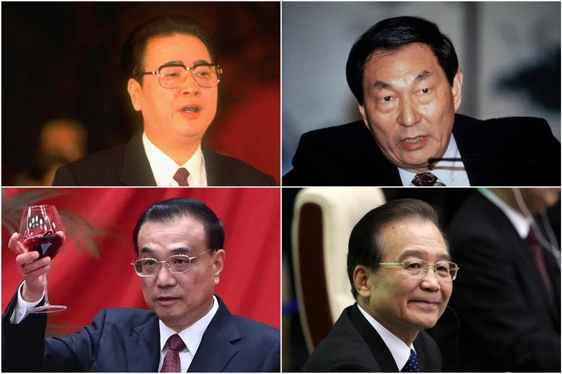(Clockwise from top left) Former premiers of China Li Peng, Zhu Rongji, Wen Jiabao and Li Keqiang.