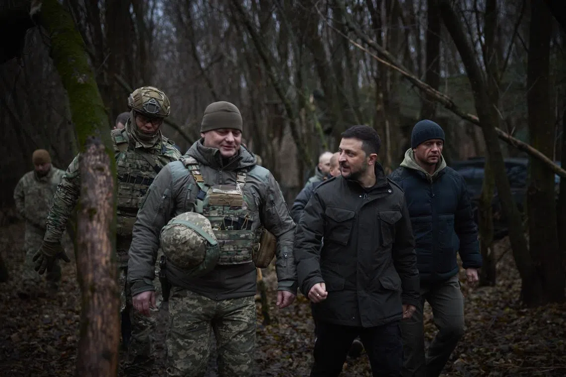 Ukrainian President Volodymyr Zelensky visited soldiers from the 27th Rocket Artillery Brigade - dubbed Ukraine’s “Himars division” for its use of the US-supplied rockets.
