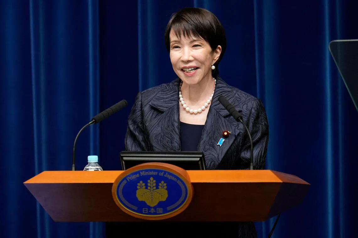 Japan's new Prime Minister Sanae Takaichi speaks during a press conference at the prime minister's office, in Tokyo, Japan on Oct 21, 2025. 