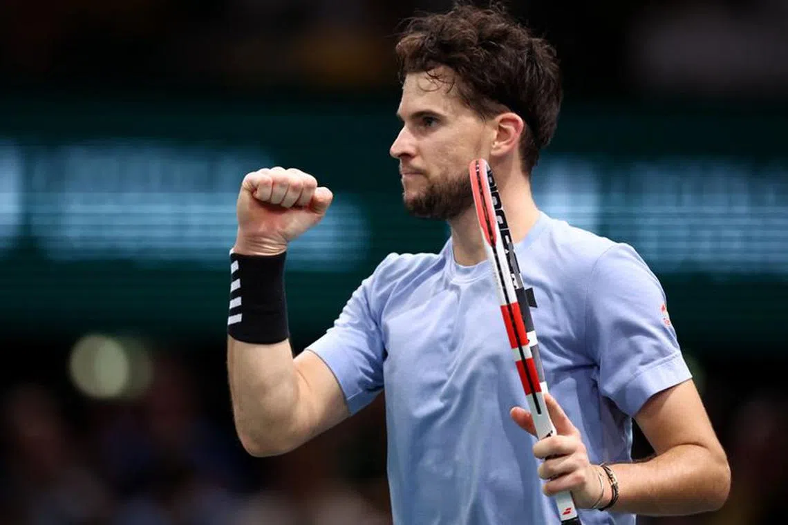 Tennis - ATP Masters 1000 - Paris Masters - AccorHotels Arena, Paris, France - November 1, 2023  Austria's Dominic Thiem reacts during his round of 32 match against Denmark's Holger Rune REUTERS/Stephanie Lecocq/file photo