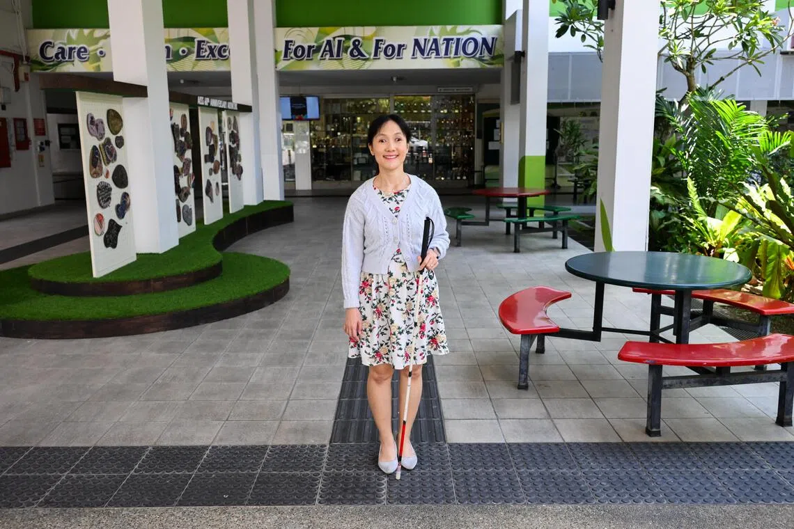Penny Chong, who is blind, has been a resource teacher coaching visually impaired students at Ahmad Ibrahim Secondary School for nearly 20 years.