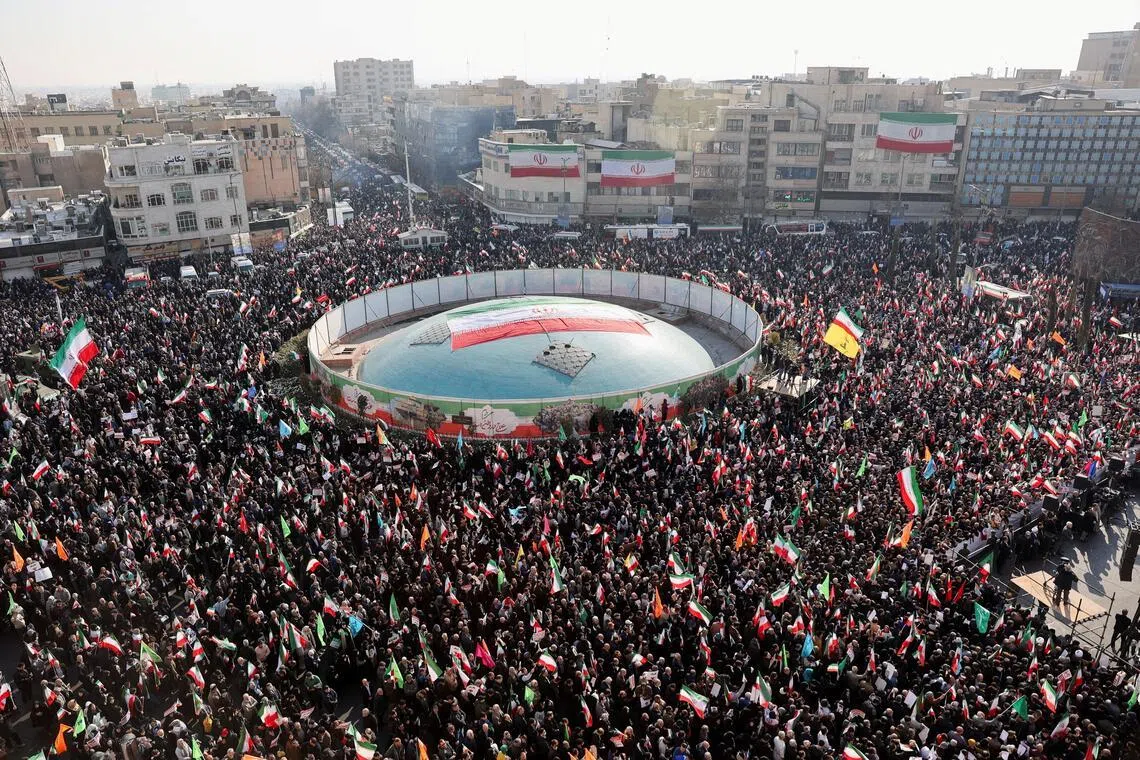 Iranians attend a pro-government rally in Tehran, Iran, January 12, 2026. Stringer/WANA (West Asia News Agency) via REUTERS ATTENTION EDITORS - THIS PICTURE WAS PROVIDED BY A THIRD PARTY TPX IMAGES OF THE DAY     