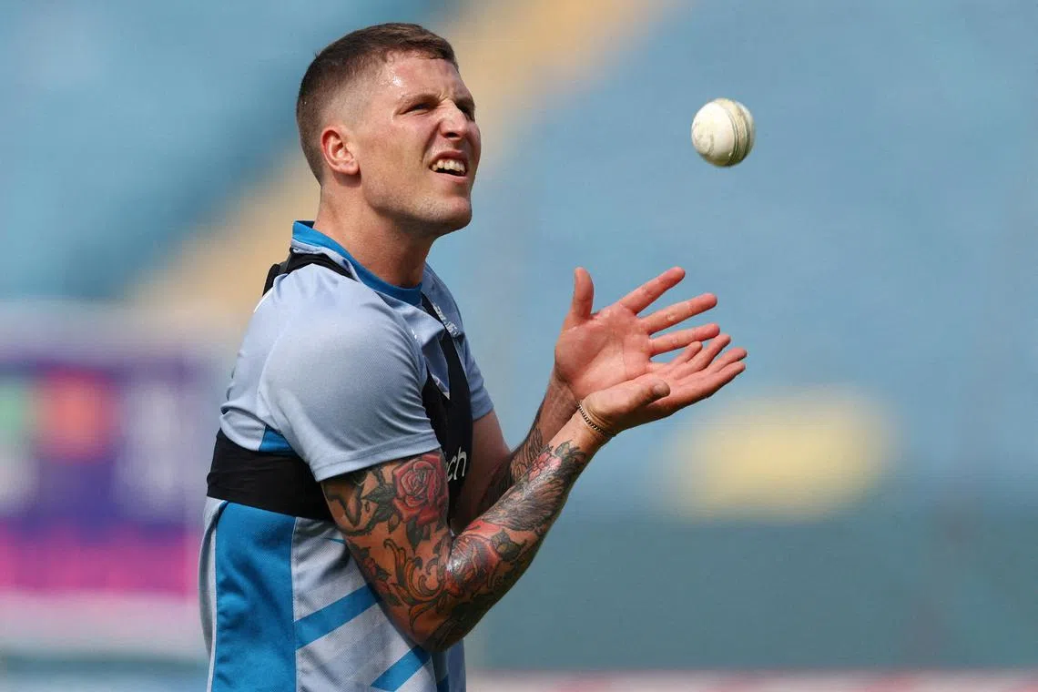 FILE PHOTO: Cricket - ICC Cricket World Cup 2023 - England Practice - Maharashtra Cricket Association Stadium, Pune, India - November 7, 2023 England's Brydon Carse during practice REUTERS/Andrew Boyers/File Photo