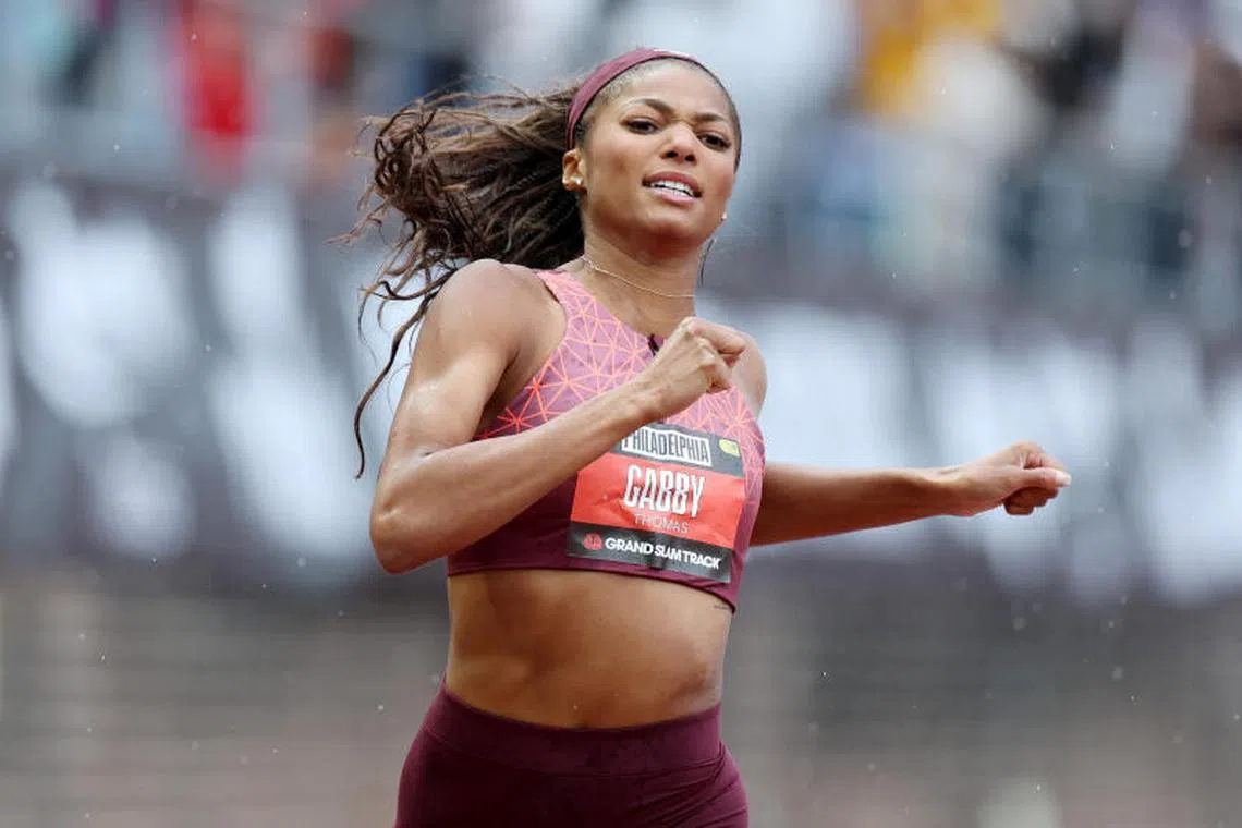 Gabby Thomas competing in the women's 200m on the Grand Slam Track-Philadelphia on May 31.