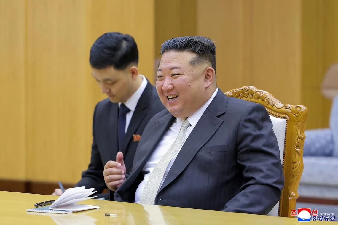 FILE PHOTO: North Korean leader Kim Jong Un attends a meeting with Russian State Duma Chairman Vyacheslav Volodin (not pictured)  in Pyongyang, North Korea, August 14, 2025, in this picture released by North Korea's official Korean Central News Agency. KCNA via REUTERS/File Photo