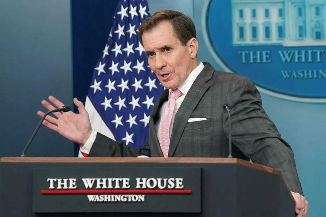 White House national security communications adviser John Kirby answers a question during a press briefing at the White House in Washington, U.S., February 13, 2024. REUTERS/Kevin Lamarque