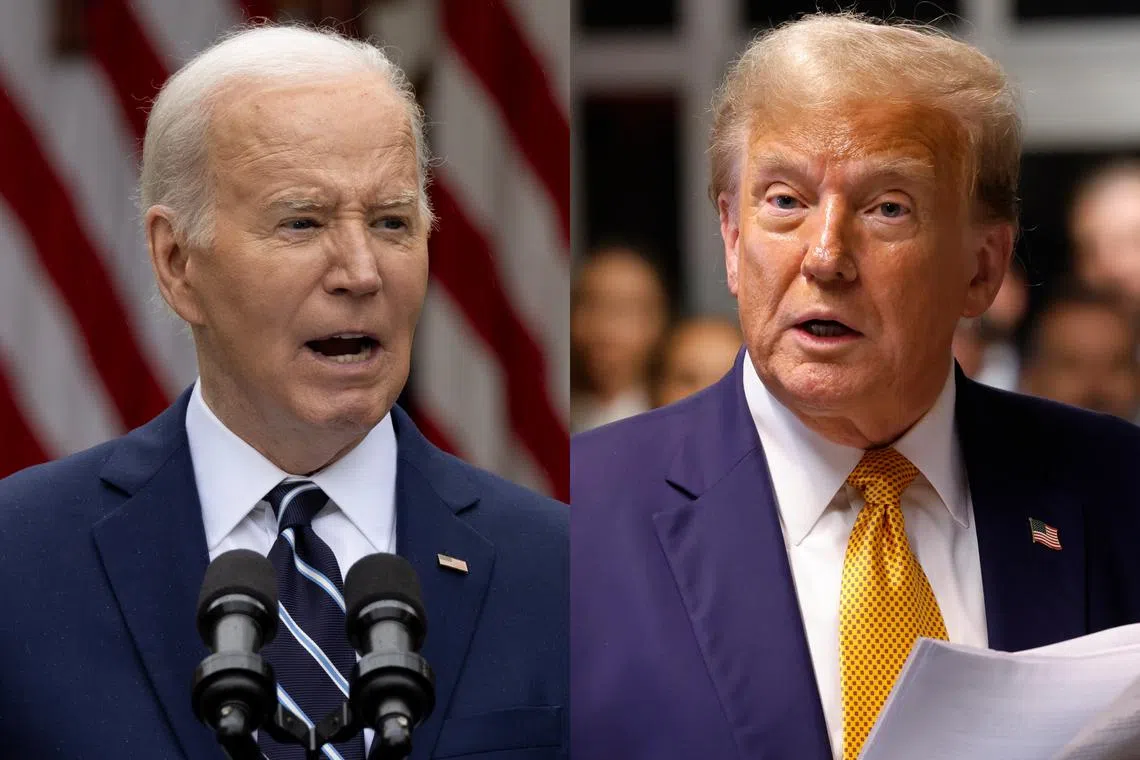 Mr Biden (left) called on his opponent to join him for two televised presidential debates in June and September, an offer Trump accepted via a post on his Truth Social platform. 