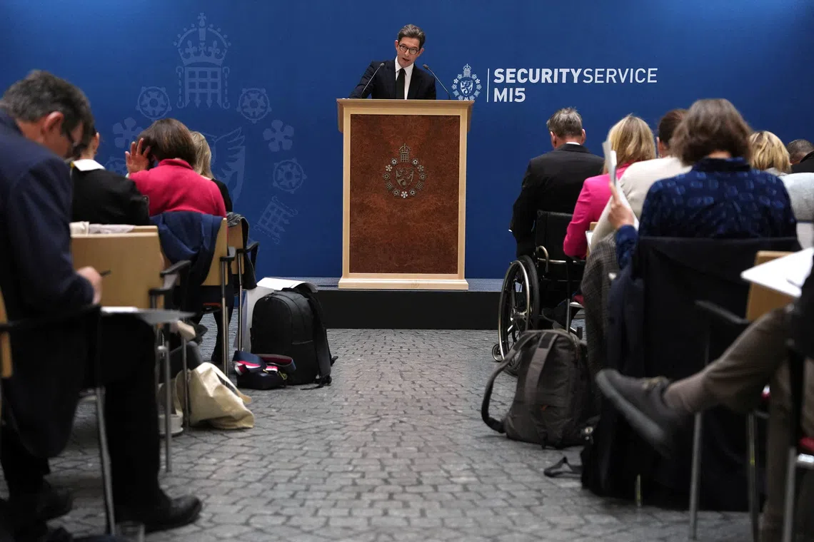 Director General of MI5 Ken McCallum speaks at Thames House, the headquarters of the UK's Security Service in London, Britain, October 13, 2026.    Jonathan Brady/Pool via REUTERS