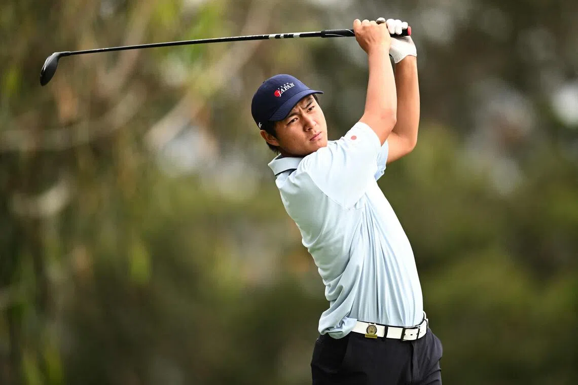 Amateur Rintaro Nakano of Japan watches his shot from the second tee during rounds 32 and 16 of the U.S. Amateur Championship at The Olympic Club on August 14, 2025 in San Francisco.