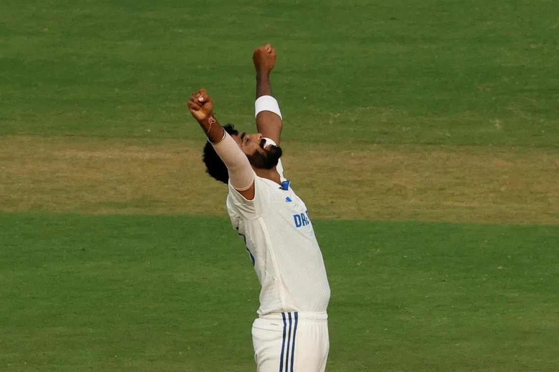 FILE PHOTO: Cricket - Second Test - India v England - Dr. Y.S. Rajasekhara Reddy ACA-VDCA Cricket Stadium, Visakhapatnam, India - February 3, 2024 India's Jasprit Bumrah celebrates after taking the wicket of England's Ben Stokes REUTERS/Francis Mascarenhas/File Photo
