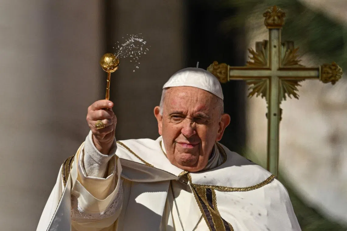 Pope Francis at an Easter day Mass in St Peter’s Square in the Vatican on April 9.
