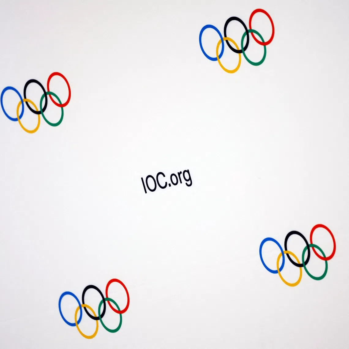 Olympics - IOC Executive Board meeting - Salon Hoche, Paris, France - November 29, 2023 Olympic logos are seen before a press conference REUTERS/Sarah Meyssonnier