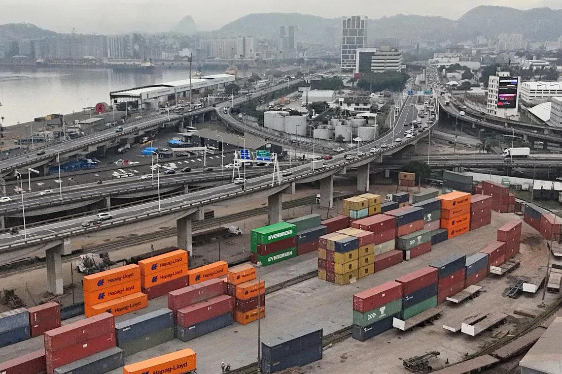 FILE PHOTO: A drone view shows containers at Rio de Janeiro's port, Brazil, July 10, 2025. REUTERS/Pilar Olivares/File Photo
