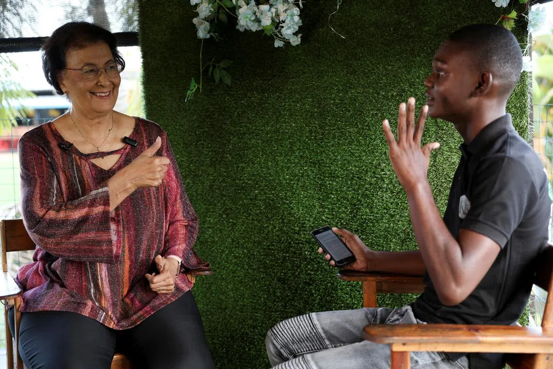 FILE PHOTO: Suriname's opposition leader Jennifer Geerlings-Simons of the National Democratic Party (NDP) attends a campaign event with young supporters ahead of the May 25 National Assembly election, in Paramaribo, Suriname May 20, 2025. REUTERS/Ranu Abhelakh/File Photo