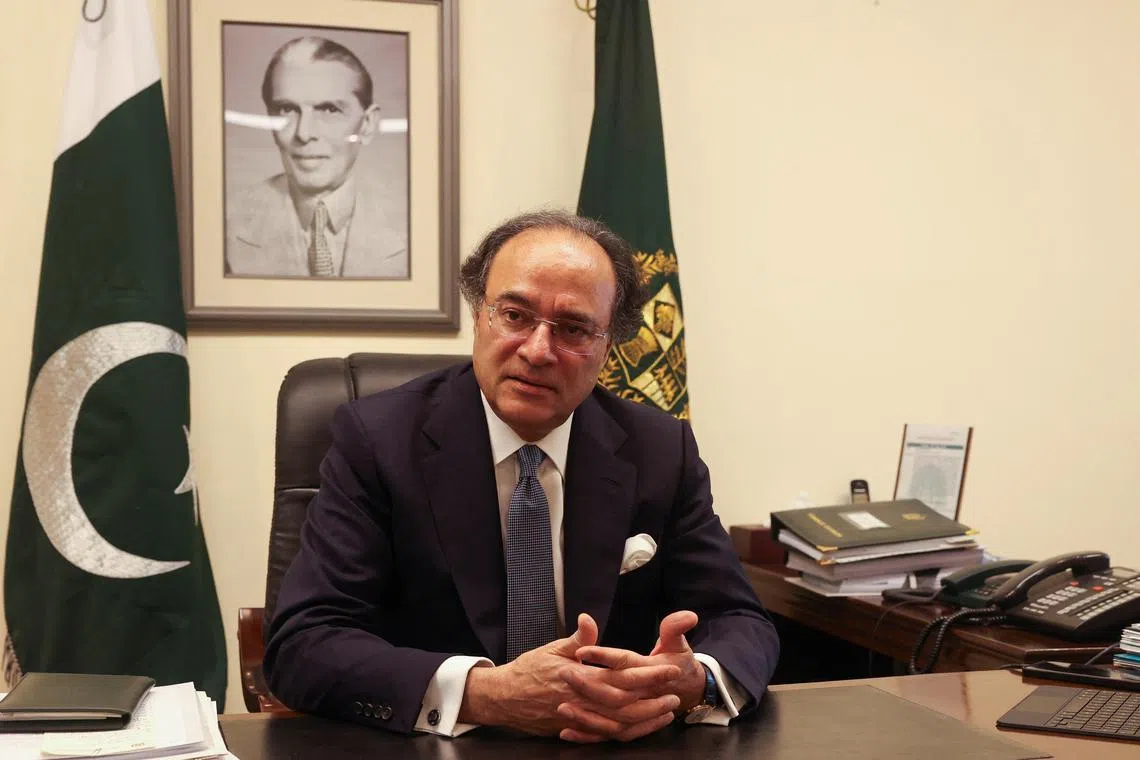 Pakistan Finance Minister Muhammad Aurangzeb speaks during an interview with Reuters at his office in Islamabad, Pakistan July 19, 2024. REUTERS/Fayaz Aziz/File Photo