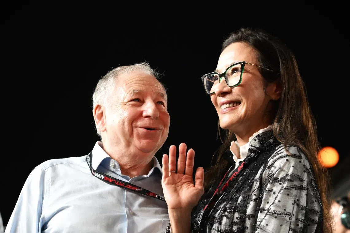 Michelle Yeoh and Jean Todt at the Formula One Singapore Airlines Singapore Grand Prix at Marina Bay street circuit on Sept 17.