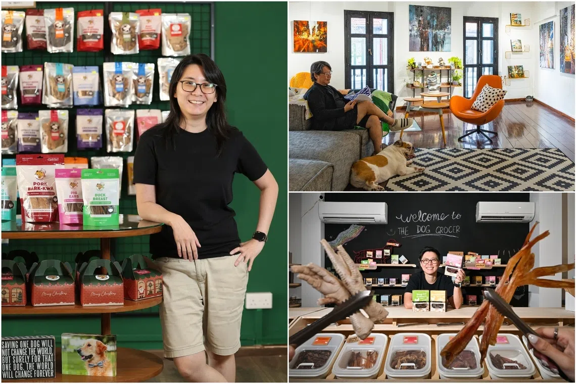 (Clockwise from left) Ms Ann Marie who runs Dog bakery The Barkery, Mr Kenneth Tan, founder of Wasuka Gallery, and Ms Soo Ming Hui, founder of The Dog Grocer.