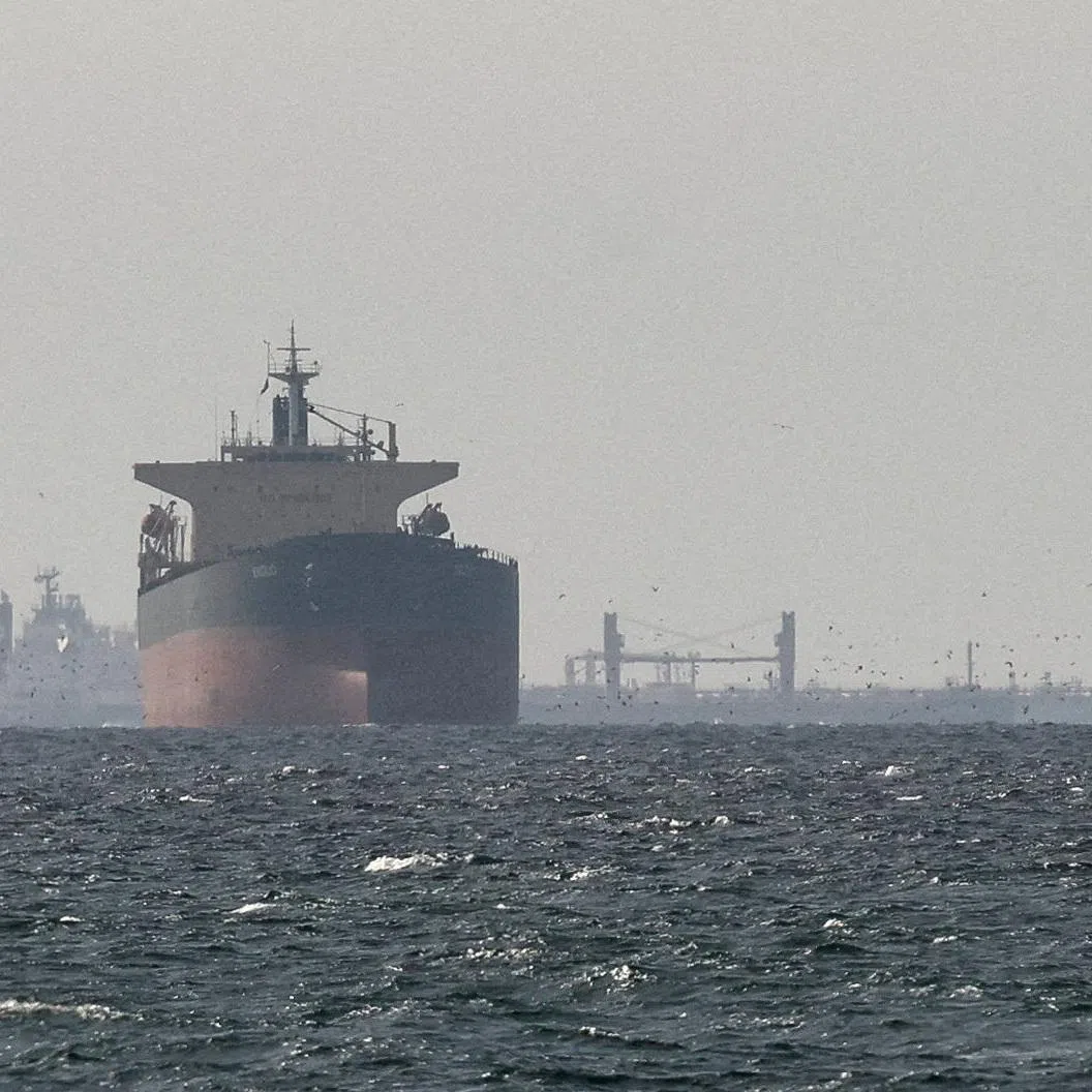 FILE PHOTO: Cargo ships in the Gulf, near the Strait of Hormuz, as seen from northern Ras al-Khaimah, near the border with Oman’s Musandam governance, amid the U.S.-Israeli conflict with Iran, in United Arab Emirates, March 11, 2026. REUTERS/Stringer/File Photo