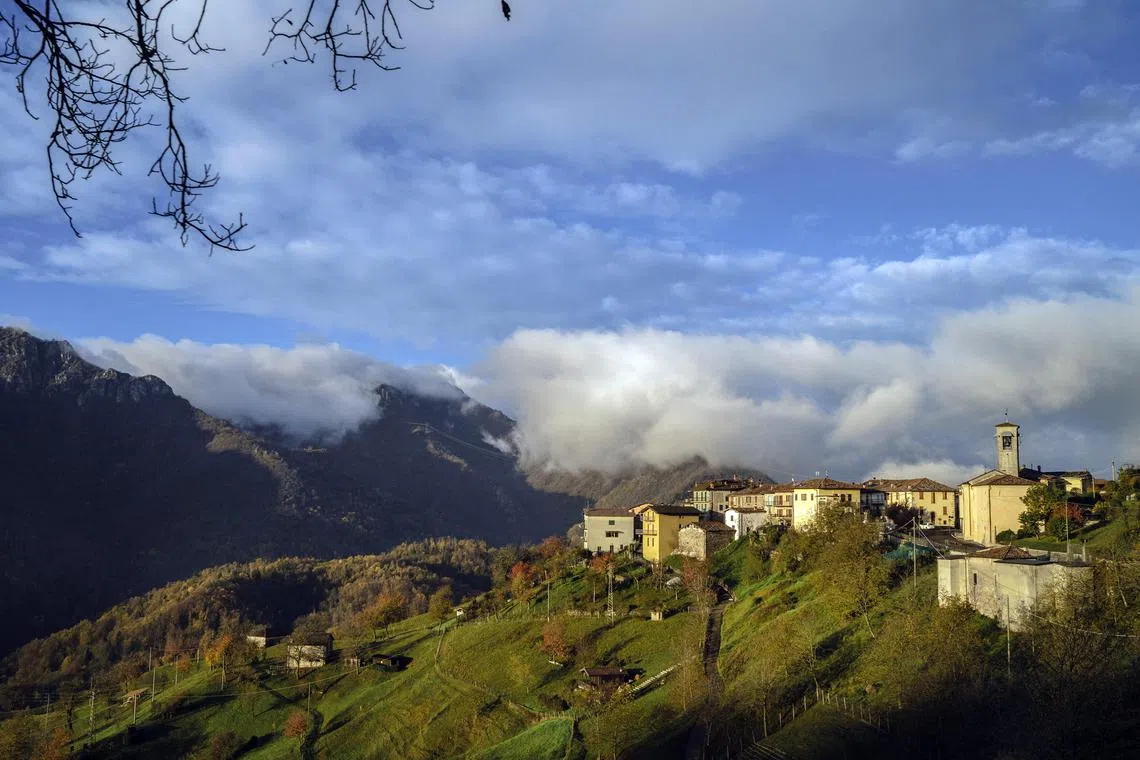 An overview of Livemmo,  in the Italian province of Brescia, on Nov. 18, 2022. The tiny village won regeneration funds with a plan to become a vibrant tourist destination. 