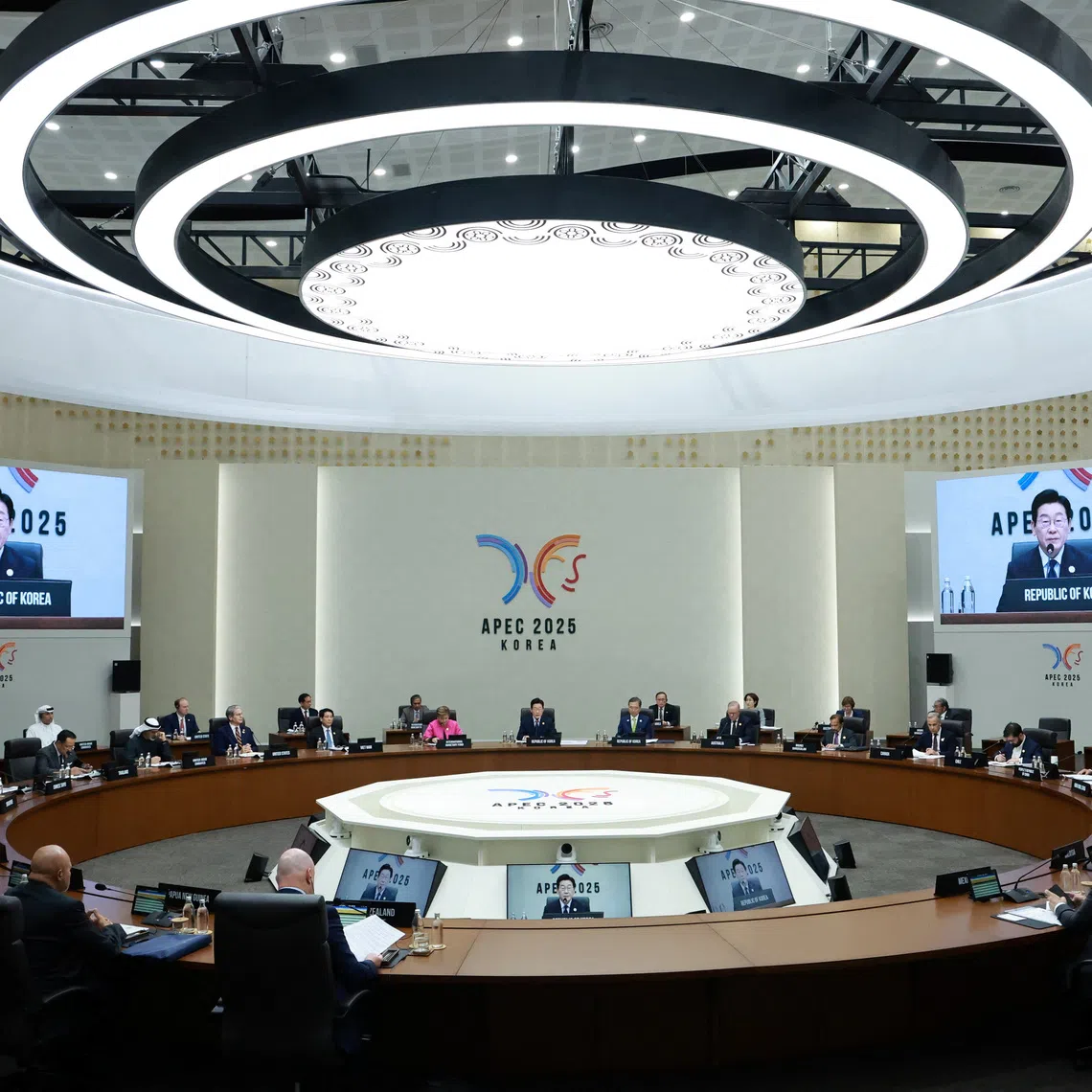 South Korea's President Lee Jae Myung speaks during the Asia-Pacific Economic Cooperation (APEC) summit in Gyeongju, South Korea, October 31, 2025.   Yonhap via REUTERS   THIS IMAGE HAS BEEN SUPPLIED BY A THIRD PARTY. NO RESALES. NO ARCHIVES. SOUTH KOREA OUT. NO COMMERCIAL OR EDITORIAL SALES IN SOUTH KOREA.