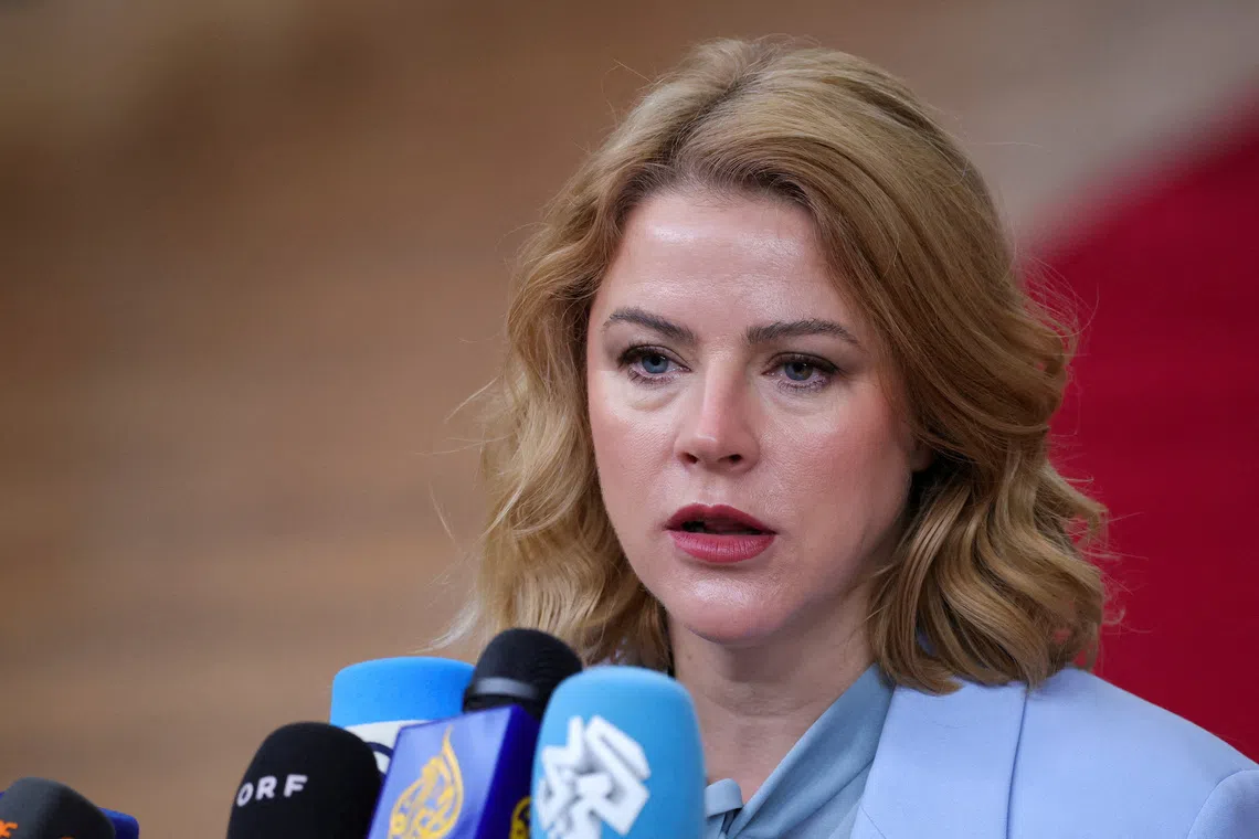 FILE PHOTO: Latvia's prime minister, Evika Silina, attends the Euro Summit in Brussels, Belgium, October 23, 2025. REUTERS/Yves Herman/File Photo